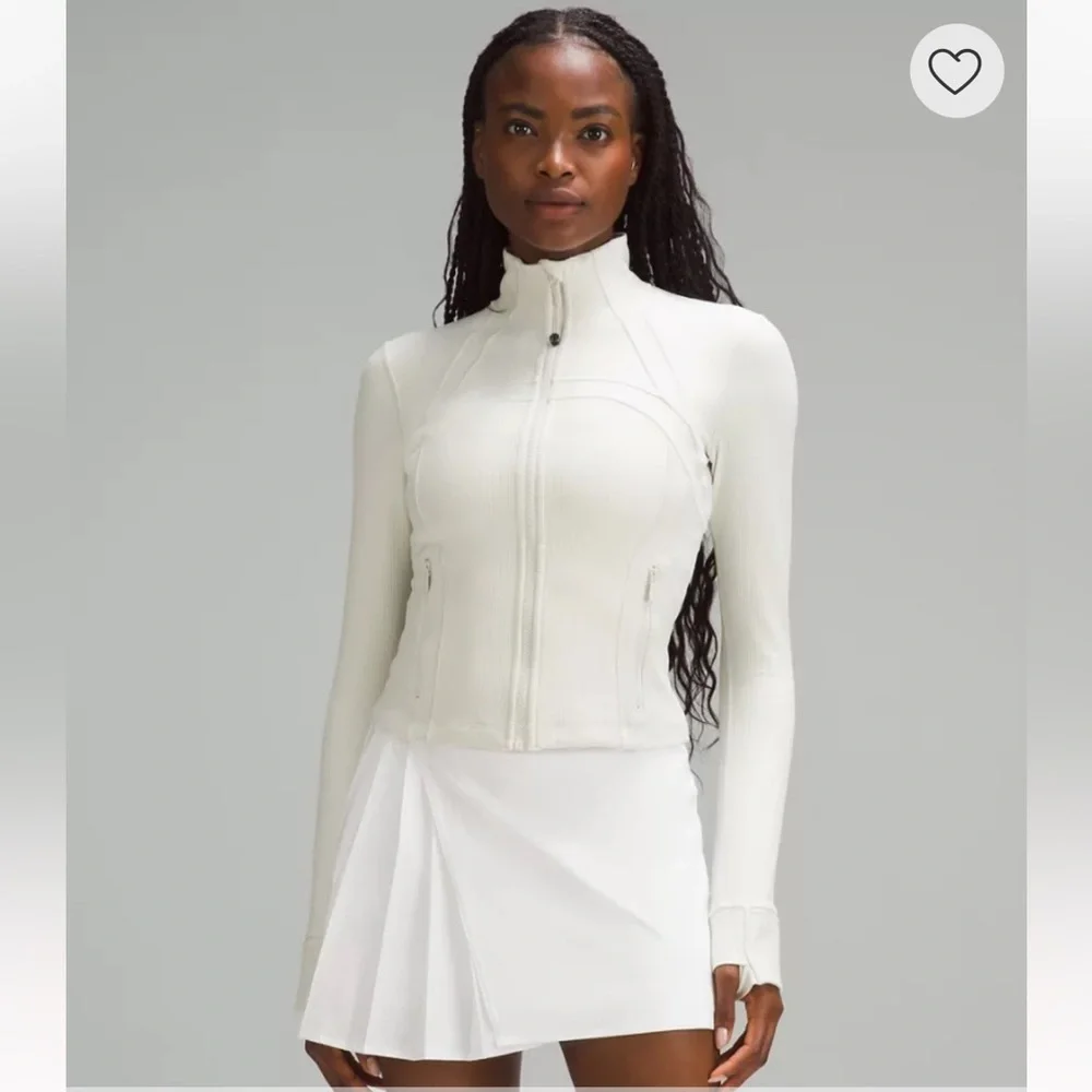 Lululemon Cropped Define Jacket zip up Ribbed Nulu Shine Off white 12 L - Picture 2 of 15